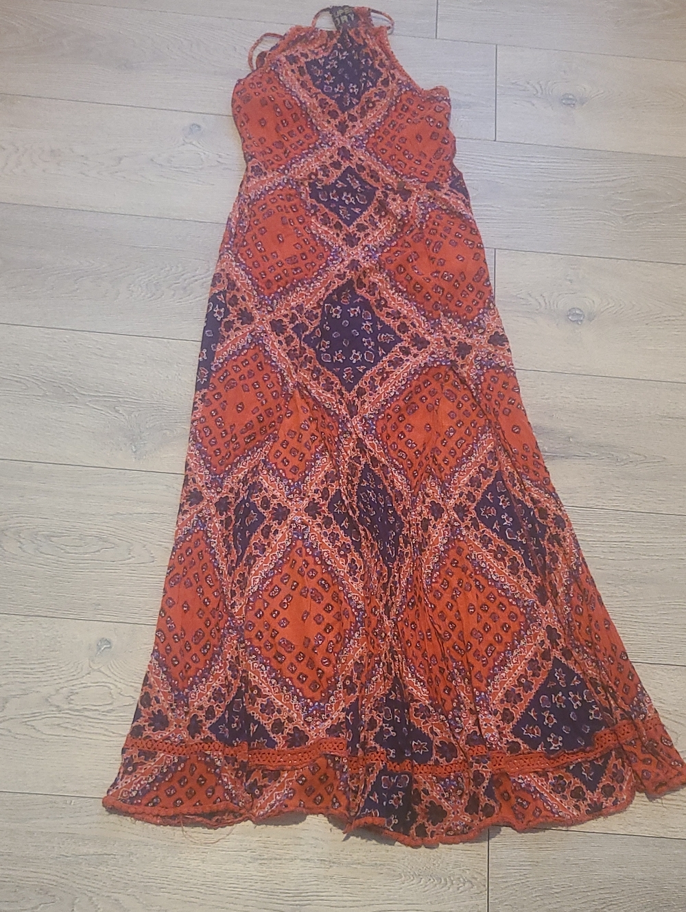 Super Dry Bohemian Orange Printed Maxi Skirt Front Slits,pockets,side zipper